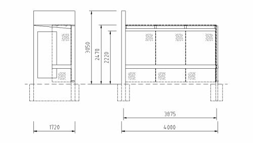 Bauzeichnung einer Wartehalle der Reihe "Meilenstein"
