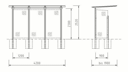 Bauzeichnung einer Wartehalle der Reihe "WH 17"