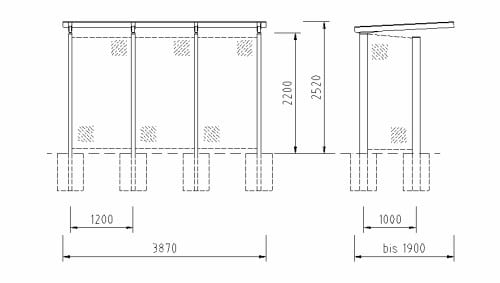 Bauzeichnung einer Wartehalle der Reihe "WH 32"