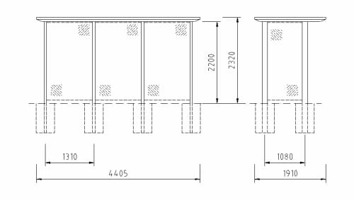 Bauzeichnung einer Wartehalle der Reihe "WH 33"