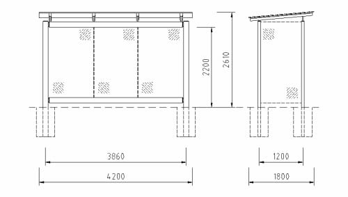 Bauzeichnung einer Wartehalle der Reihe "WH 34"