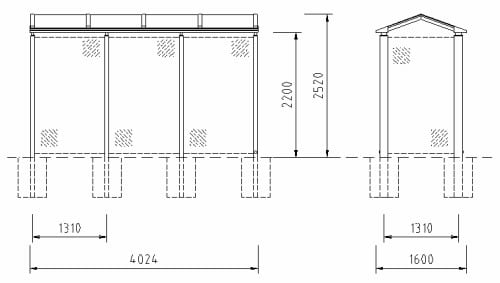 Bauzeichnung einer Wartehalle der Reihe "WH 36"