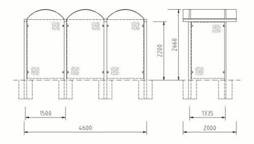 Bauzeichnung einer Wartehalle der Reihe "WH 3"