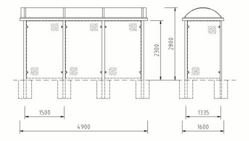 Bauzeichnung einer Wartehalle der Reihe "WH 6"