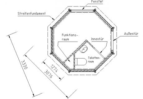 Bauzeichnung einer speziellen Personaltoilette