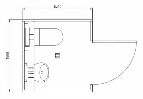 Bauzeichnung eines WCs mit Urinal