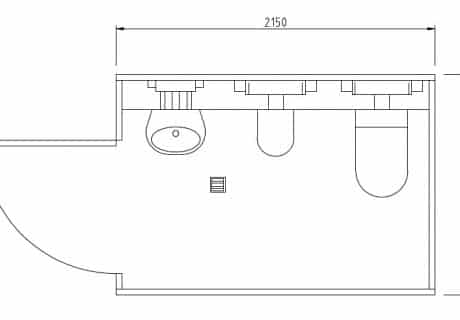 Bauzeichnung eines WCs mit Urinal