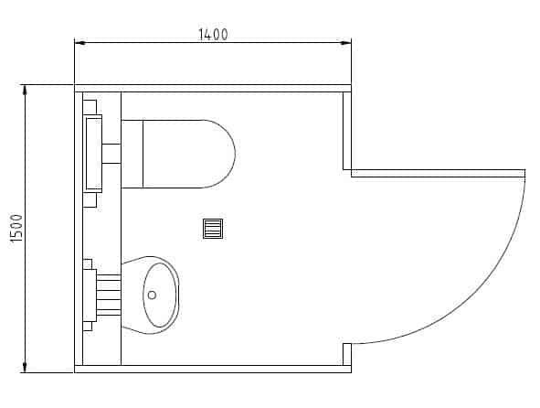 Bauzeichnung einer Personaltoilette
