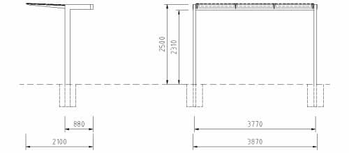 Bauzeichnung einer Automatenüberdachung der Reihe "Tetra"